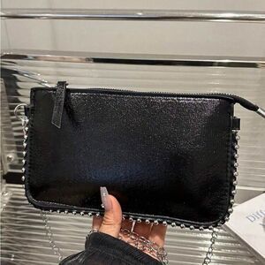 Cracked Leather Black Chain Clutch
